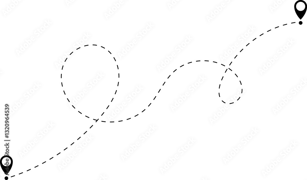 Route icon - two points with dotted path and location pin. Route location icon two pin sign and dotted line. Route icon - two points with dotted path and location pin. Route location icon two pin sign and dotted line.