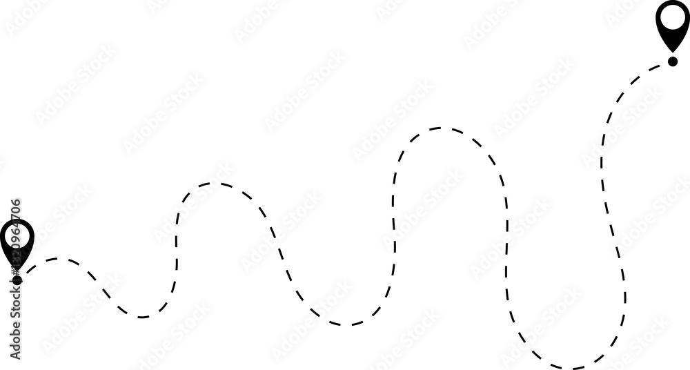 Route icon - two points with dotted path and location pin. Route location icon two pin sign and dotted line. Route icon - two points with dotted path and location pin. Route location icon two pin sign and dotted line.