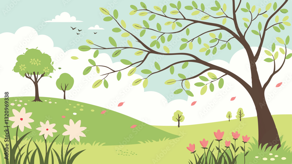 Obraz premium flat detailed spring landscape