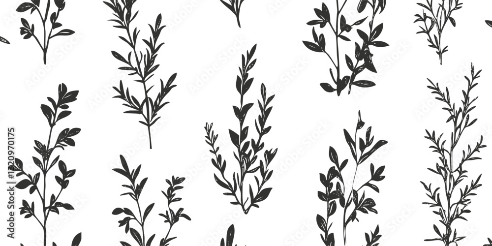 Obraz premium Seamless black and white botanical pattern with elegant leaf illustrations.
