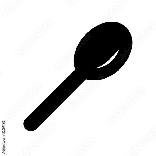 Black silhouette icon of a spoon. Ideal for culinary blogs, restaurant menu designs, or diet and nutrition websites looking for simple, clean kitchen tool graphics.