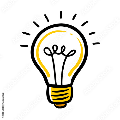 Doodle light bulb with radiating lines symbolising an idea. Use for creative blogs, educational materials or to present innovations and solutions.