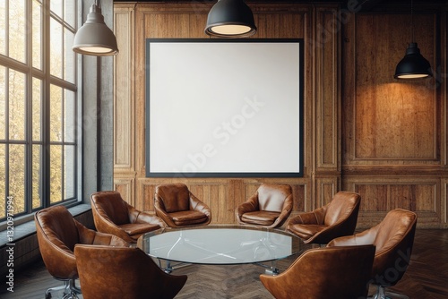 Modern meeting room with large blank canvas (3)