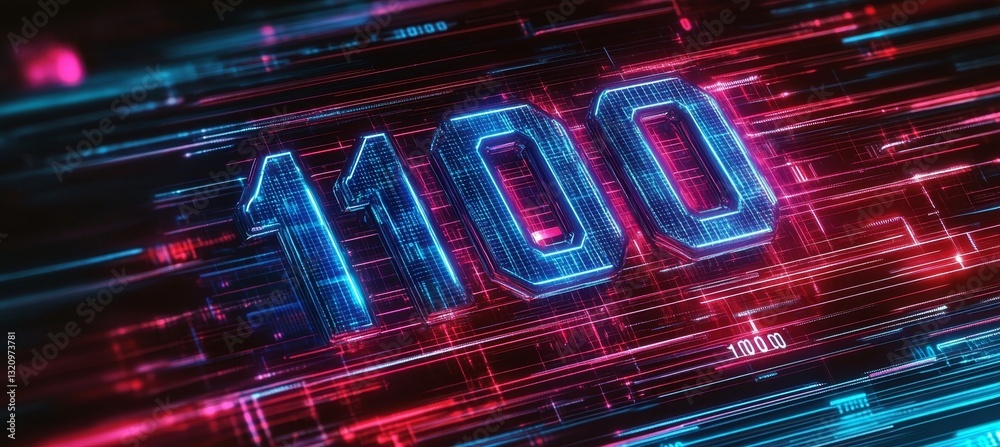 Glowing Digital Number 1100 in Futuristic Style on Digital Abstract Background with Neon Light Glowing Digital Number 1100 in Futuristic Style on Digital Abstract Background with Neon Light