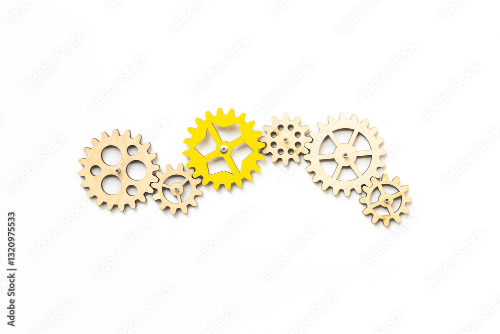 One cogwheel matches to chain of gears. New team member or new idea concept One cogwheel matches to chain of gears. New team member or new idea concept
