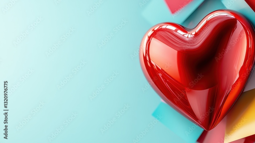 A three-dimensional shiny red heart is creatively arranged with colorful square shapes as its backdrop, symbolizing love's dynamic and vibrant essence in modern art. A three-dimensional shiny red heart is creatively arranged with colorful square shapes as its backdrop, symbolizing love's dynamic and vibrant essence in modern art.