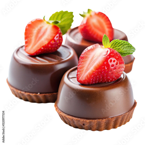 Chocolate Candies with Strawberry Soufflé Isolated on White Background
