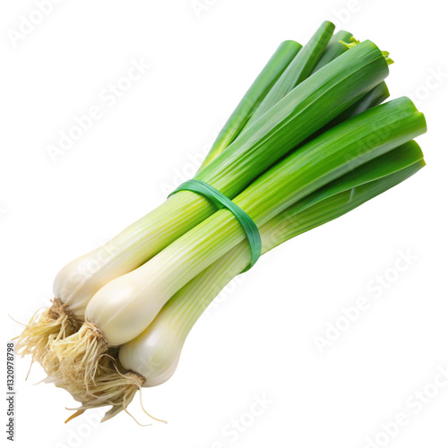Leek Isolated, Green Onion on White Background, Full Depth of Field
