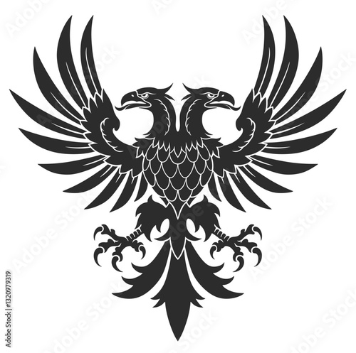 Black vector heraldic eagle with two heads on the white background. 