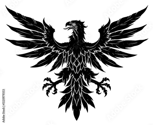 Black vector heraldic eagle on the white background. 