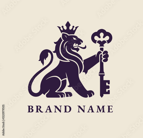 Vector illustration of heraldic lion holding the key. Can be used as real estate theme sign. 