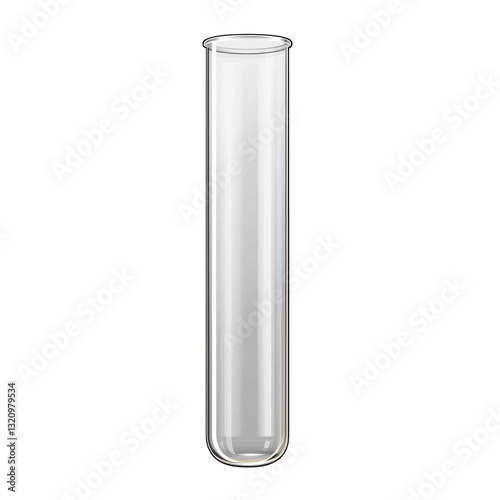 Realistic empty glass test tube with transparent design for laboratory science and chemistry experiments. Scientific equipment for research and analysis. Isolated on transparent background