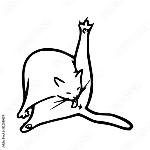 cat grooming line art vector illustration