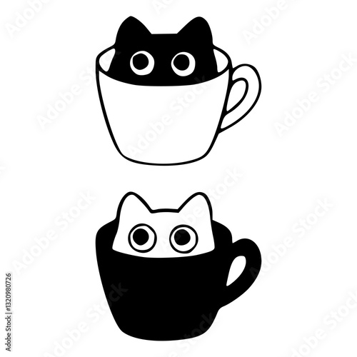 kawaii cats in cups vector illustration