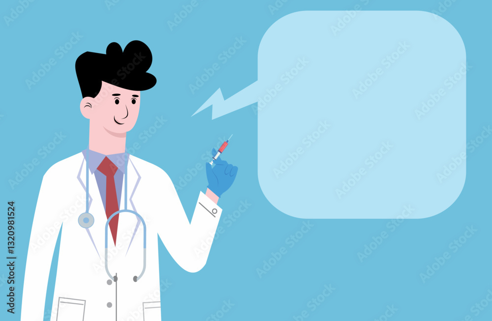 illustration of a doctor giving an explanation before injecting his patient illustration of a doctor giving an explanation before injecting his patient