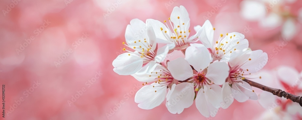 Obraz premium Close-up of cherry blossoms against a soft pink background