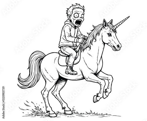 zombie riding on the unicorn coloring page