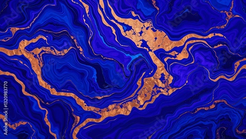 A fluid abstract background with marble swirls, rich textures, and a mix of deep blues, purples, and gold. High contrast and glossy finish for a luxurious feel