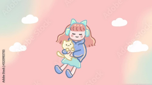 【ループアニメ】ふわふわ宙に浮かぶ女の子と猫
