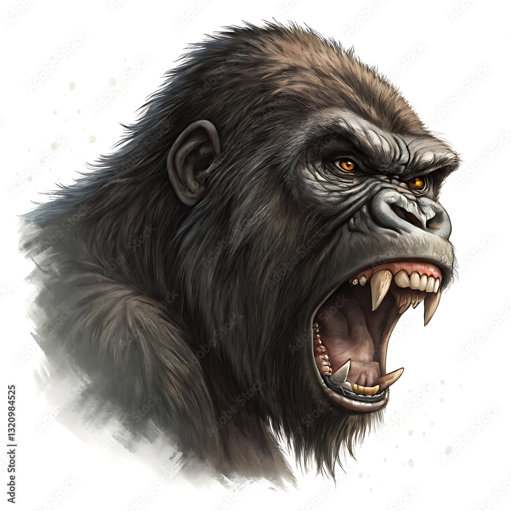 Fototapeta premium Concept illustration angry gorilla. Face of gorilla isolated on white background, vector image.