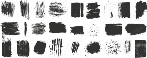 Collection of black grunge brush strokes for creative design projects.