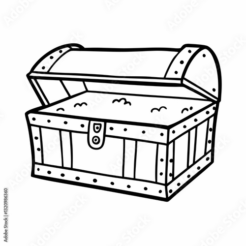 Treasure Chest Outline Drawing Black and White  Illustration