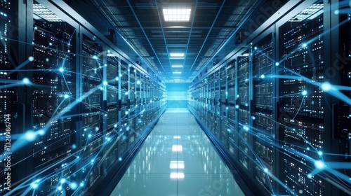 Wallpaper Mural Stunning 3D Rendering of Connection Networks in Servers, Data Center Room, and Storage Systems Torontodigital.ca