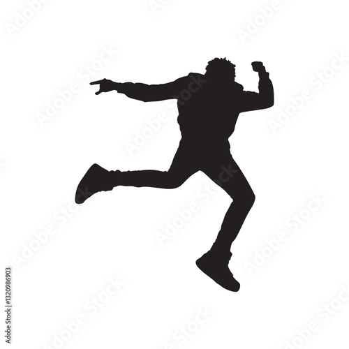 Silhouette of a male dancer in an action pose, showcasing a slim man in a dynamic dance position.
