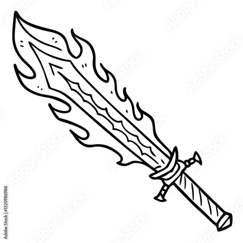 Flaming Sword  Illustration Hand Drawn Fantasy Weapon Design