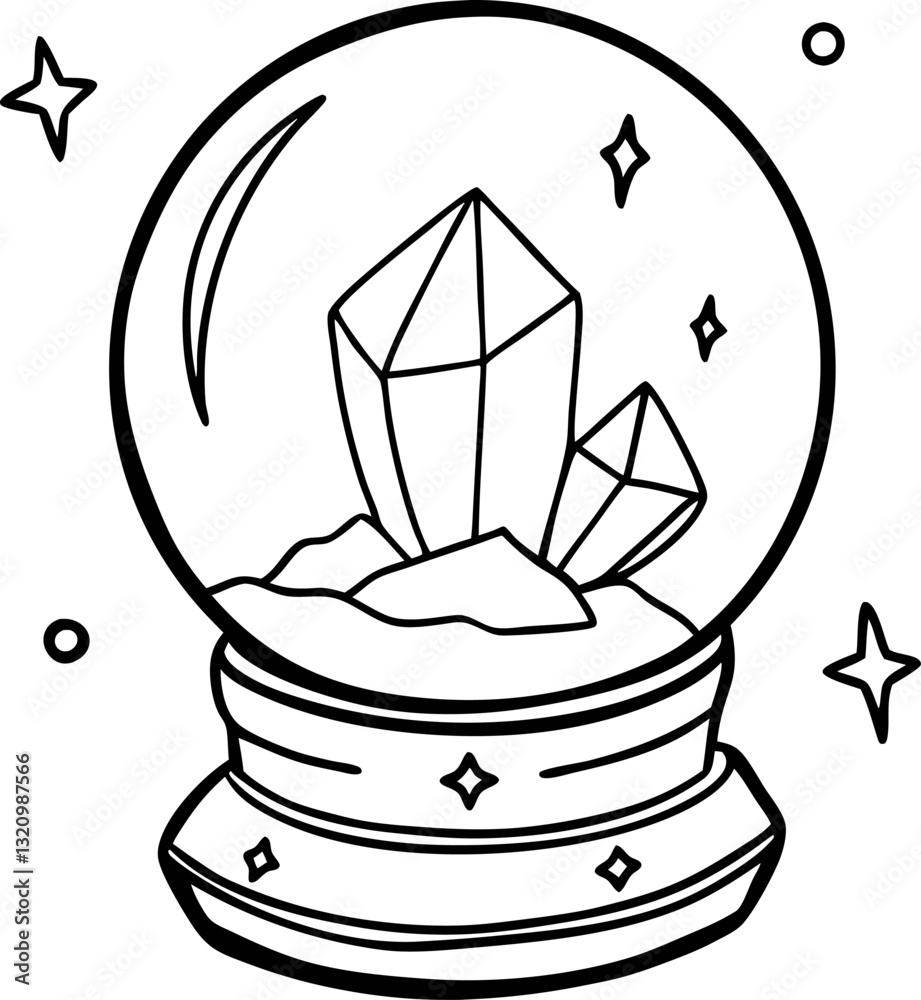Line Art Crystal Ball with Geometric Crystals and Stars in a Glass Sphere Line Art Crystal Ball with Geometric Crystals and Stars in a Glass Sphere
