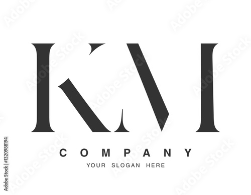 KM logo design. Initial letter k and m serif font style. Creative classic company name typography. Trendy logotype or identity.