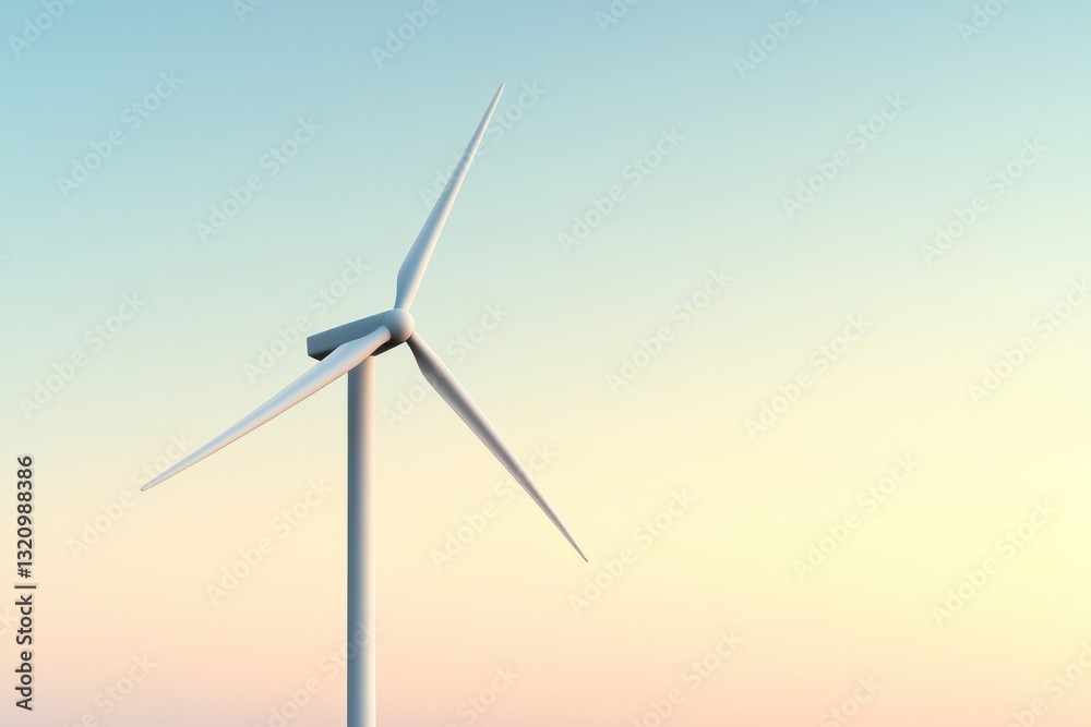 Fototapeta premium Wind turbine stands tall against soft pastel sky, symbolizing cl