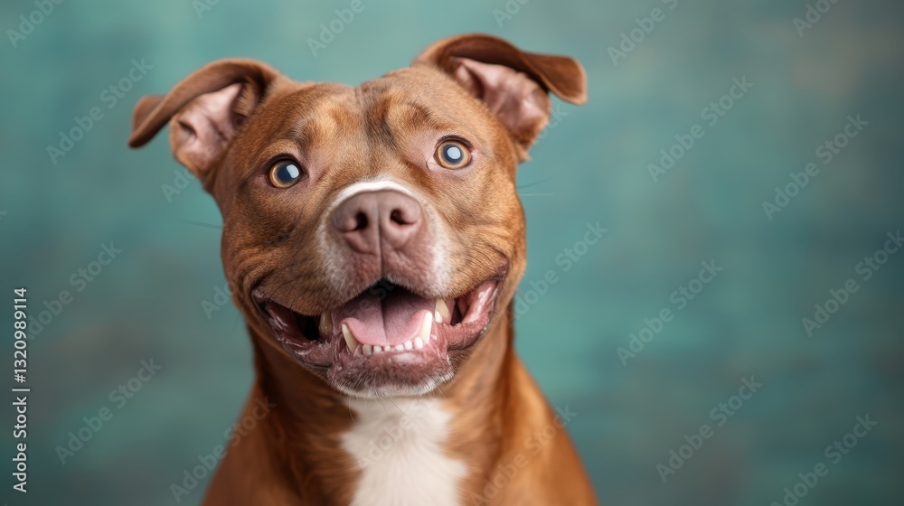 A joyful dog with a bright smile poses in front of a softly colored background, capturing the essence of happiness and playfulness in an ideal pet portrait. A joyful dog with a bright smile poses in front of a softly colored background, capturing the essence of happiness and playfulness in an ideal pet portrait.