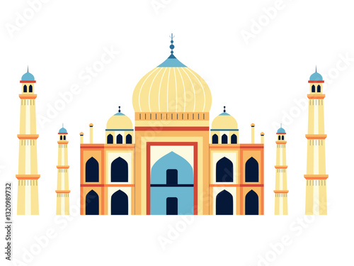 Taj Mahal India Landmark in Flat Design