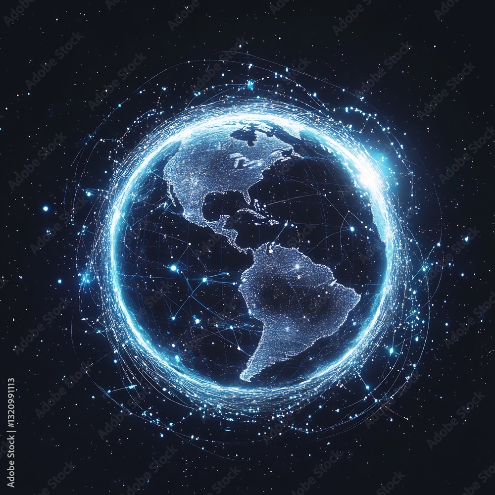 Obraz premium Global network connections, digital earth, space background, futuristic communication