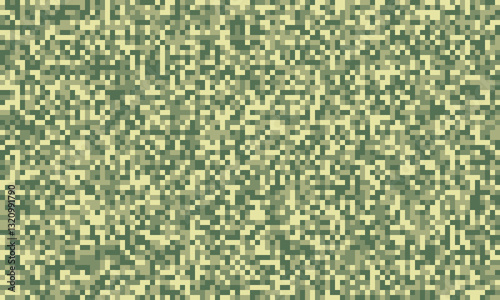 Abstract pixelated camouflage pattern in muted greens and beige.  Perfect for backgrounds, textiles, or militarythemed designs.