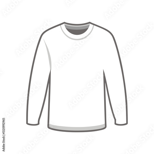 Isolated flat vector mockup of a white long sleeve t-shirt, minimal blank apparel design for casual unisex clothing, clean cotton fashion top used in product branding and style presentation

