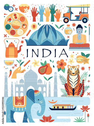 Obraz na płótnie Travel to India Poster with Indian Landmarks w salonie