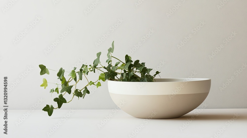 A minimalist ceramic planter with cascading ivy, displayed on a neutral background digital A minimalist ceramic planter with cascading ivy, displayed on a neutral background digital