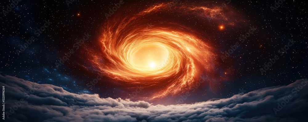 Fototapeta premium Dark sky idea. A mesmerizing cosmic swirl of bright orange light in deep space.