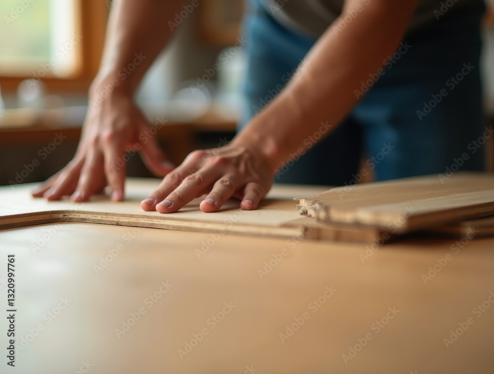 Carpenter joining wooden planks in workshop: woodworking expertise Carpenter joining wooden planks in workshop: woodworking expertise