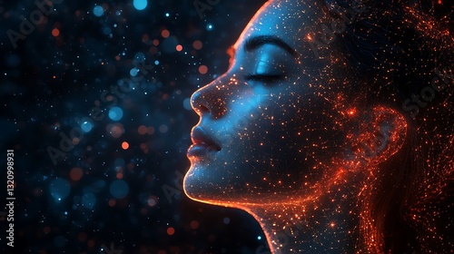 Virtual mind network with radiating intelligence nodes and sleek cyber lines
