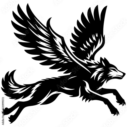 Silhouette of a winged wolf