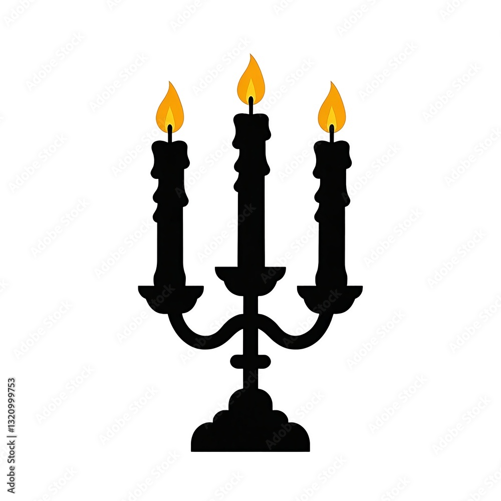 Candle Icon on Candelabra - Minimalist Silhouette Illustration Candle Icon on Candelabra - Minimalist Silhouette Illustration