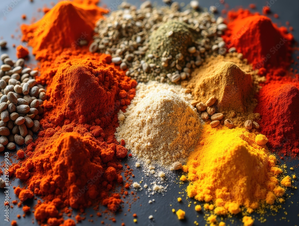 Colorful spices creating a warm and aromatic atmosphere Colorful spices creating a warm and aromatic atmosphere