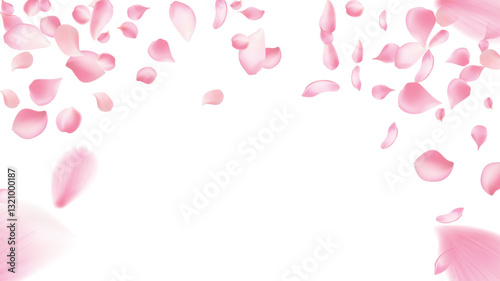 Cherry Petals Dancing in the Wind Frame, Rose petals or sakura flying petals, romantic background with realistic Flower Petal Air Poster. Bright Apple Petal Frame