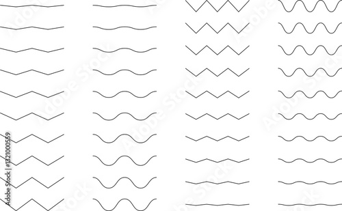 Wavy curvy zigzag criss cross horizontal lines set - illustration.