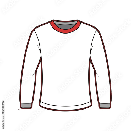 Modern vector illustration of blank white long sleeve t-shirt on white background, simple cotton top mockup design for fashion clothing brand, wardrobe essentials, and apparel template use

