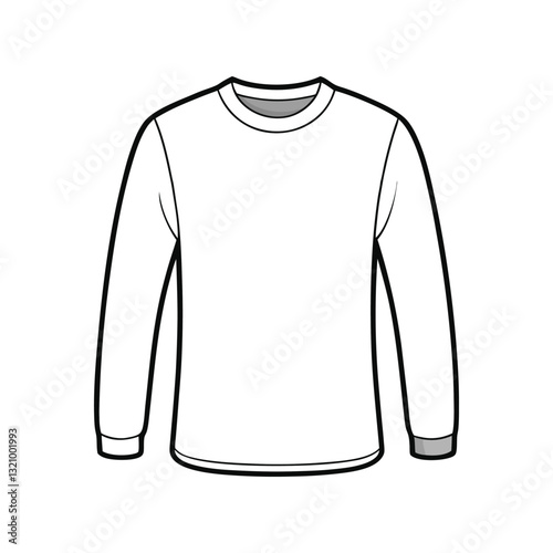 White long sleeve t-shirt vector template isolated on white background, casual fashion clothing for men or women, blank cotton shirt illustration for branding, mockup, or design presentation

