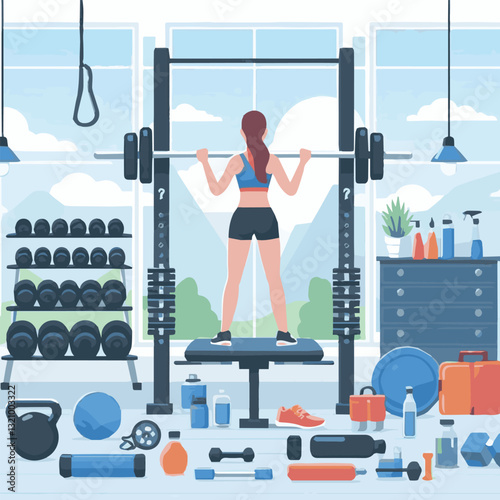 gym, fitness, healthy, exercise, sport, equipment, workout, training, health, lifestyle, body, fit, activity, interior, club, power, strength, athlete, weight, treadmill, trainer, background, woman, a